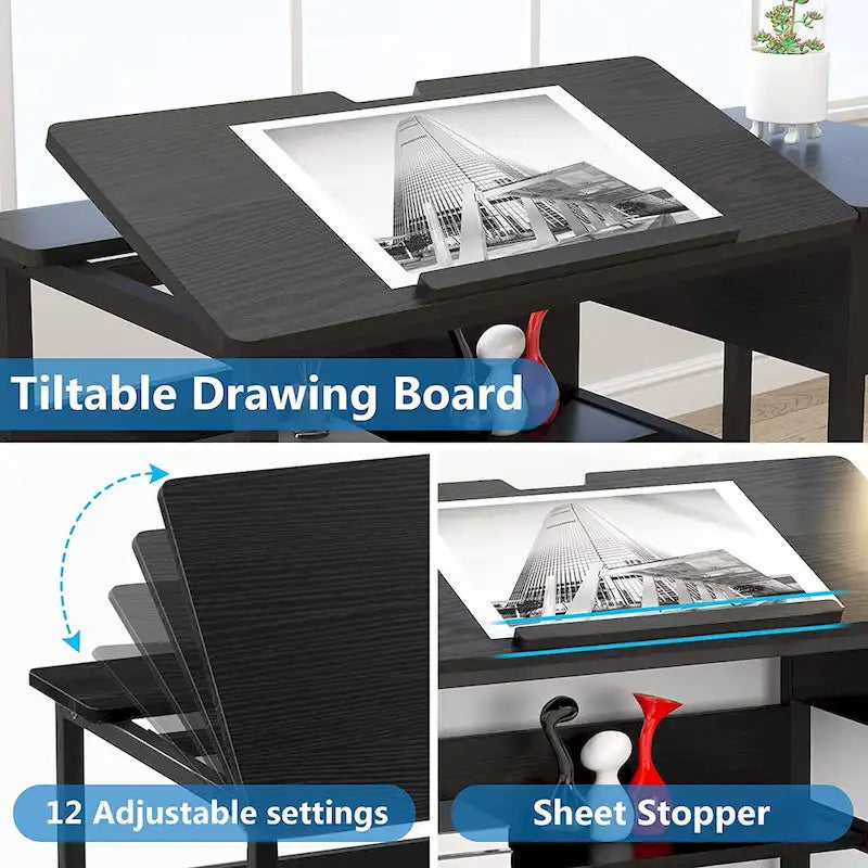 Table à Dessin, Bureau Informatique, Table d'Artiste avec Plateau Inclinable