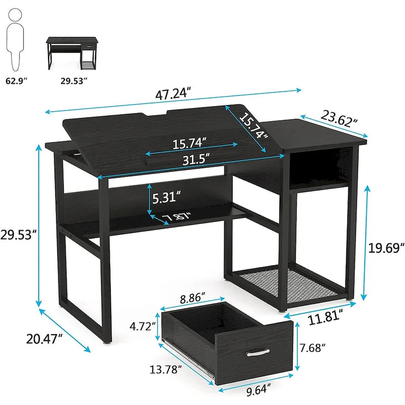 Table à Dessin, Bureau Informatique, Table d'Artiste avec Plateau Inclinable