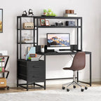 Bureau rustique pour ordinateur avec tiroirs et étagère supérieure