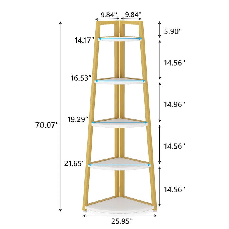 Étagère d'angle haute à 5 niveaux, étagère de salle de bain, étagère d'angle de 178 cm et bibliothèque - S.O.