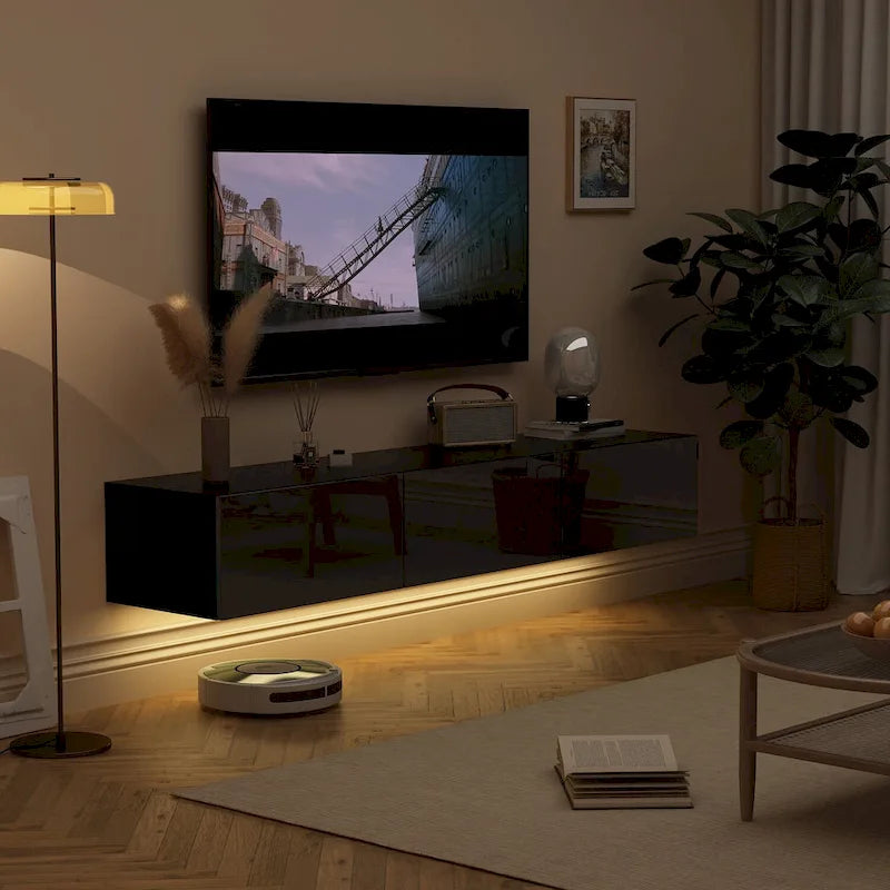 Meuble TV mural 63", console TV suspendue avec LED
