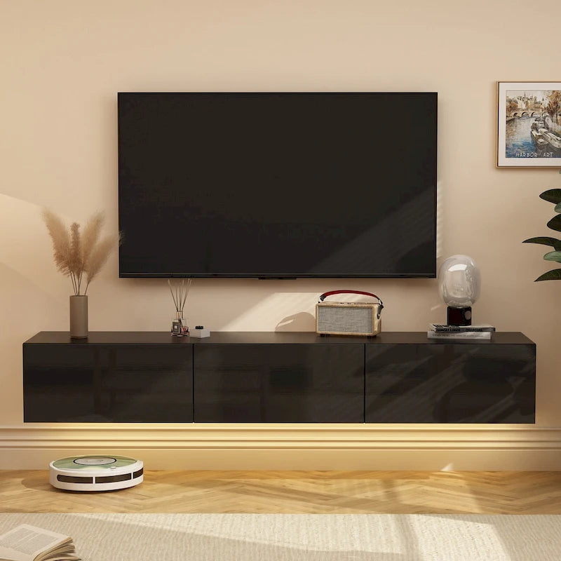 Meuble TV mural 63", console TV suspendue avec LED