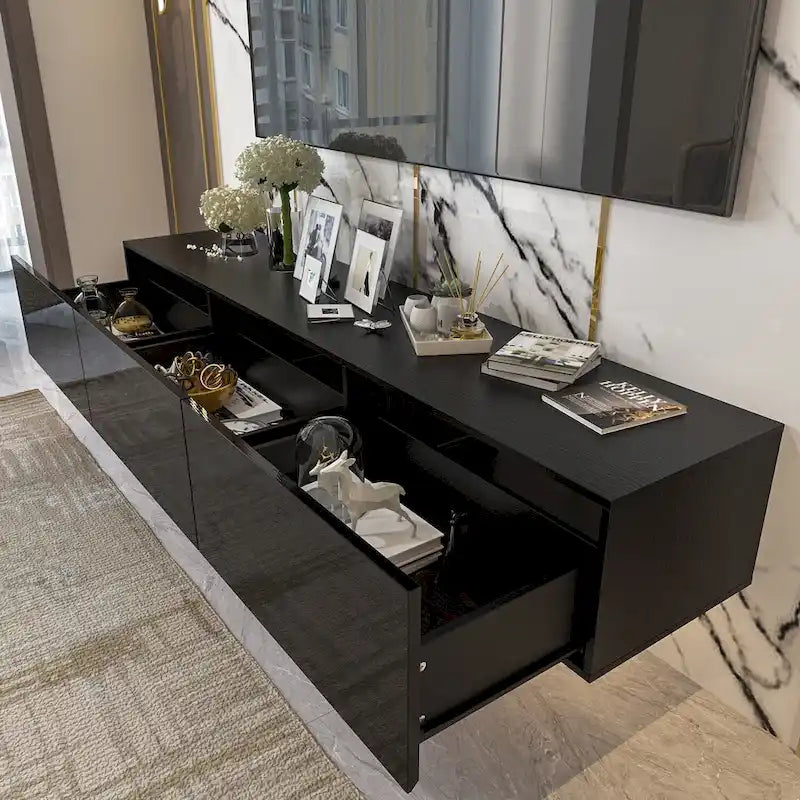 Meuble TV mural 63", console TV suspendue avec LED