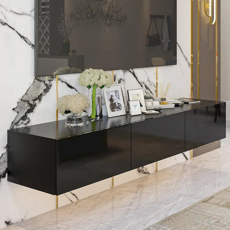 Meuble TV mural 63", console TV suspendue avec LED