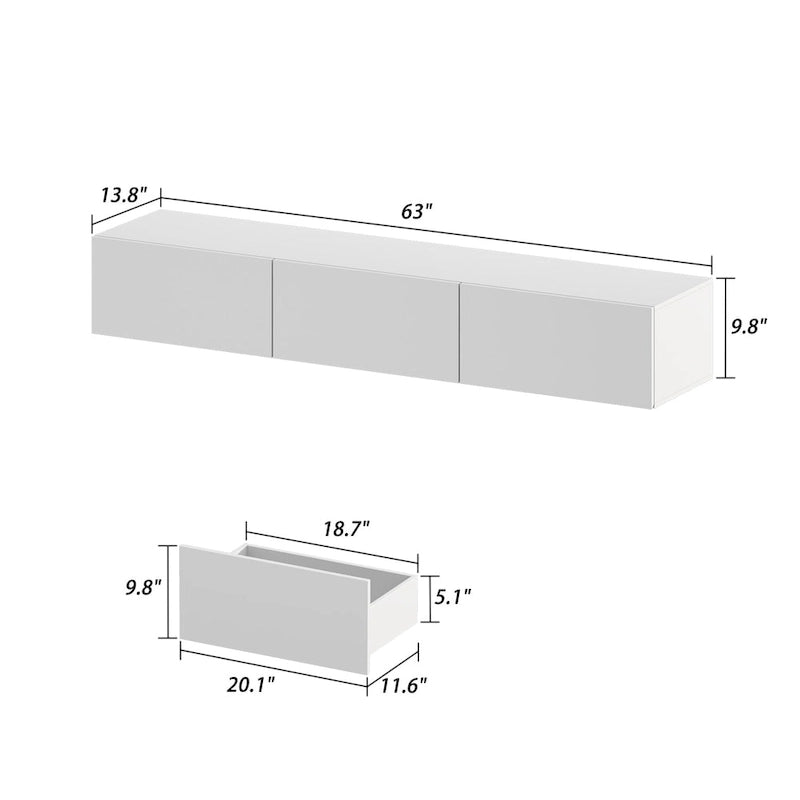 Meuble TV mural 63", console TV suspendue avec LED