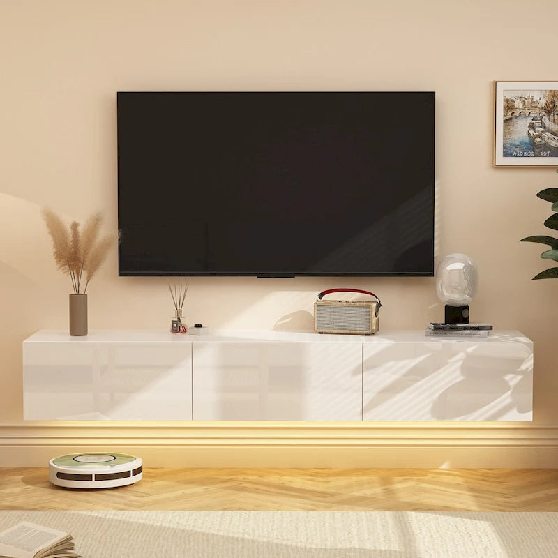 Meuble TV mural 63", console TV suspendue avec LED
