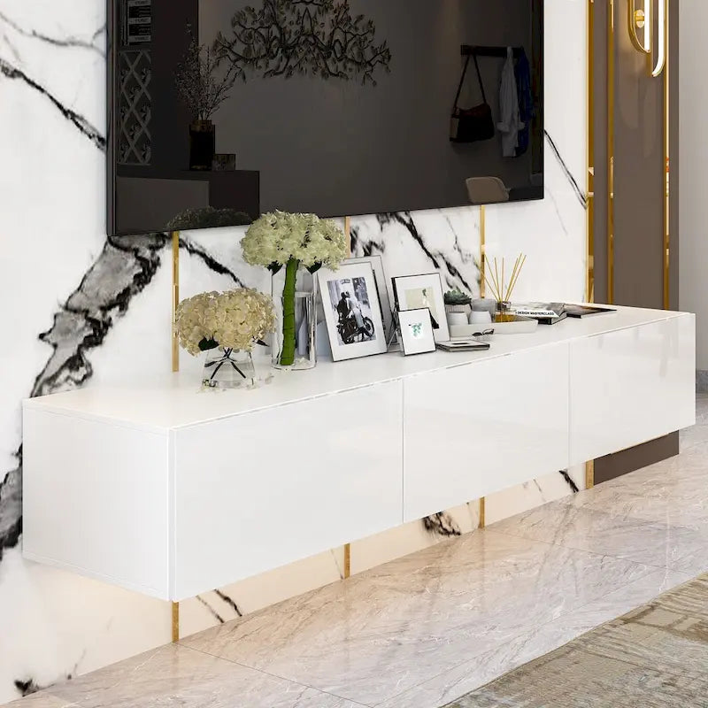 Meuble TV mural 63", console TV suspendue avec LED