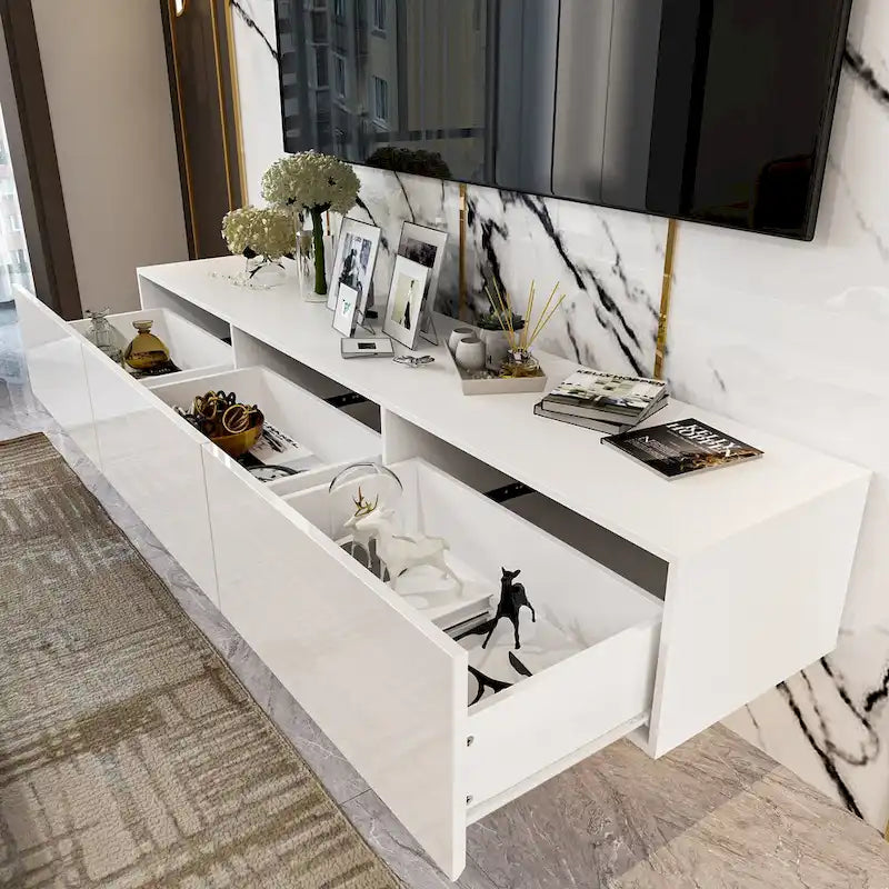 Meuble TV mural 63", console TV suspendue avec LED