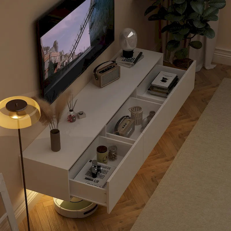Meuble TV mural 63", console TV suspendue avec LED