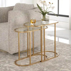 Tables gigognes en laiton brossé antique, ensemble de 2 - 24W x 22H x 12.5D