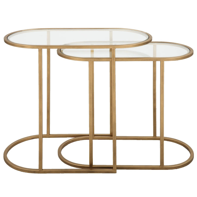 Tables gigognes en laiton brossé antique, ensemble de 2 - 24W x 22H x 12.5D