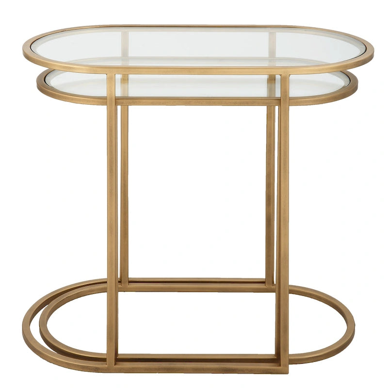 Tables gigognes en laiton brossé antique, ensemble de 2 - 24W x 22H x 12.5D