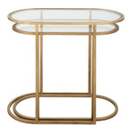 Tables gigognes en laiton brossé antique, ensemble de 2 - 24W x 22H x 12.5D