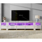 Meuble TV blanc pour téléviseur de 65 à 100 pouces avec éclairage LED, console TV moderne