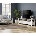 Meuble TV blanc pour téléviseur de 65 à 100 pouces avec éclairage LED, console TV moderne