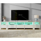 Meuble TV blanc pour téléviseur de 65 à 100 pouces avec éclairage LED, console TV moderne