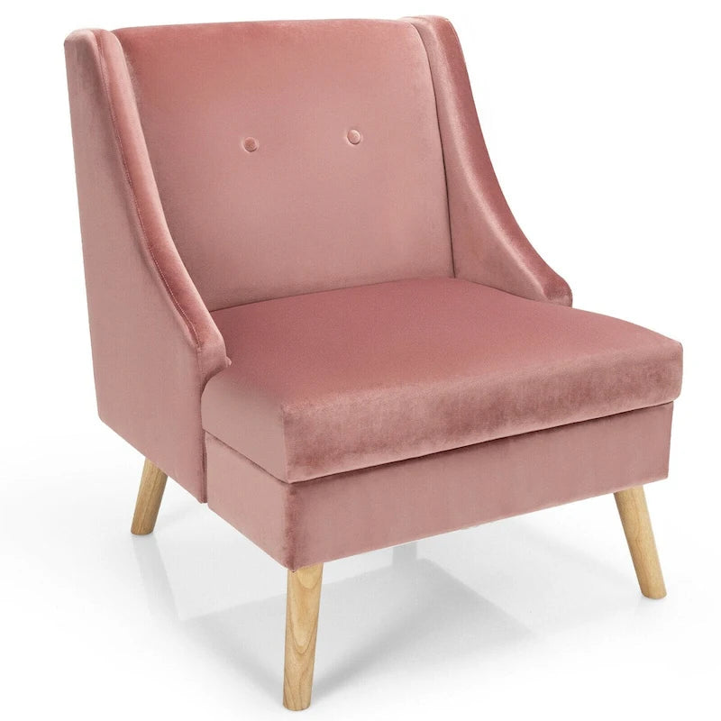 Fauteuil d'appoint rembourré en velours avec accoudoirs, pieds en caoutchouc - Voir détails