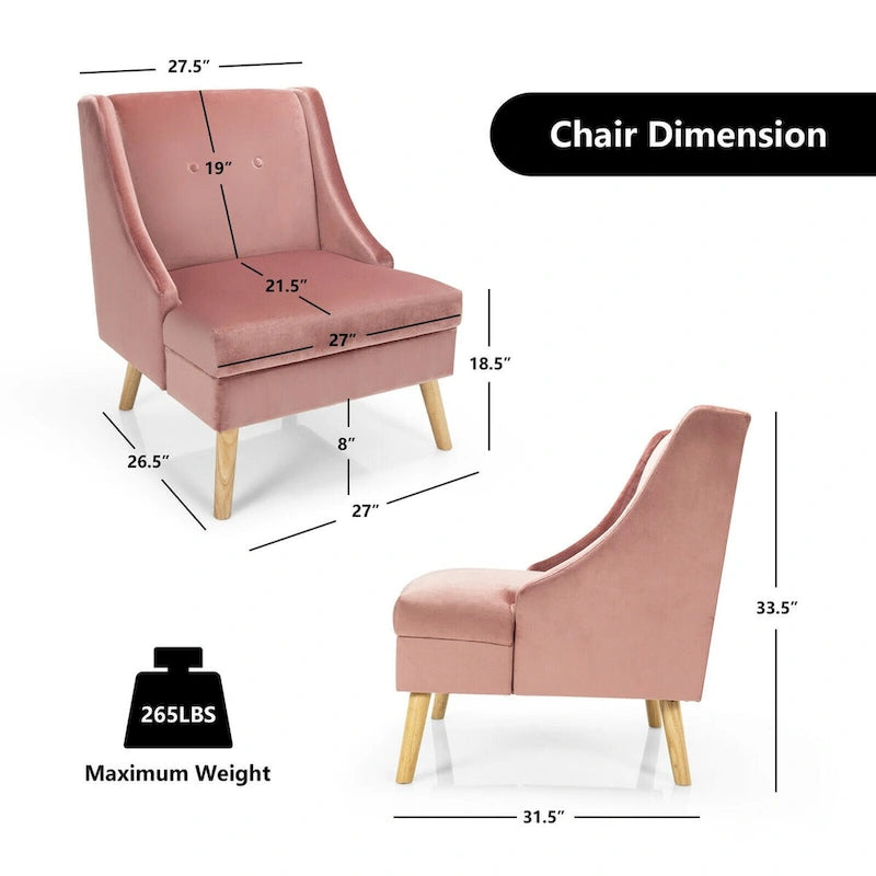 Fauteuil d'appoint rembourré en velours avec accoudoirs, pieds en caoutchouc - Voir détails