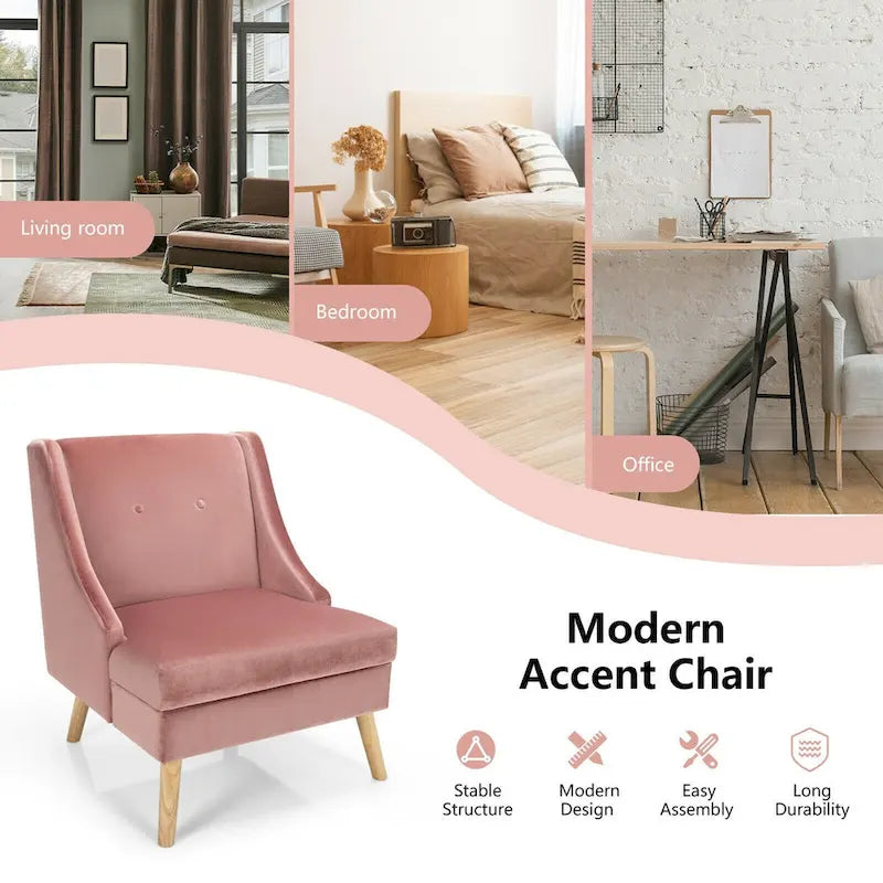 Fauteuil d'appoint rembourré en velours avec accoudoirs, pieds en caoutchouc - Voir détails