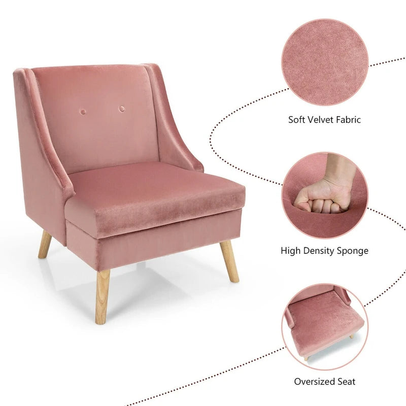Fauteuil d'appoint rembourré en velours avec accoudoirs, pieds en caoutchouc - Voir détails