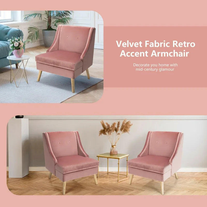 Fauteuil d'appoint rembourré en velours avec accoudoirs, pieds en caoutchouc - Voir détails