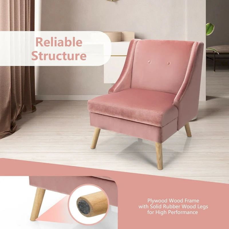 Fauteuil d'appoint rembourré en velours avec accoudoirs, pieds en caoutchouc - Voir détails