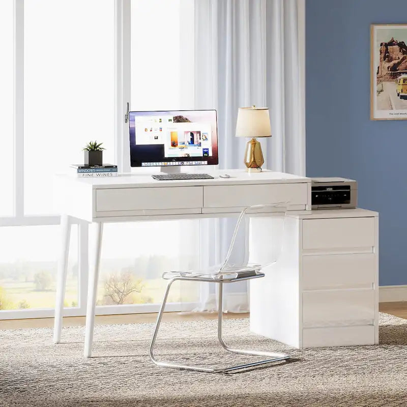 Coiffeuse moderne avec tiroirs, table de maquillage réversible (sans miroir)
