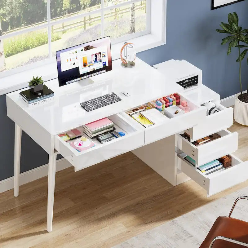 Coiffeuse moderne avec tiroirs, table de maquillage réversible (sans miroir)