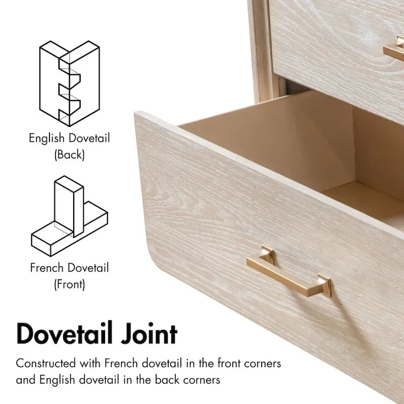 Ensemble de chambre Drayden en bois massif de chêne transitionnel 3 pièces : commode et 2 tables de chevet