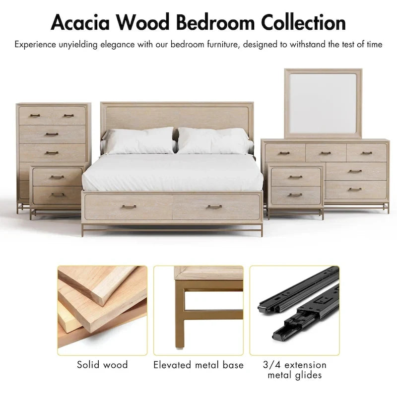 Ensemble de chambre Drayden en bois massif de chêne transitionnel 3 pièces : commode et 2 tables de chevet