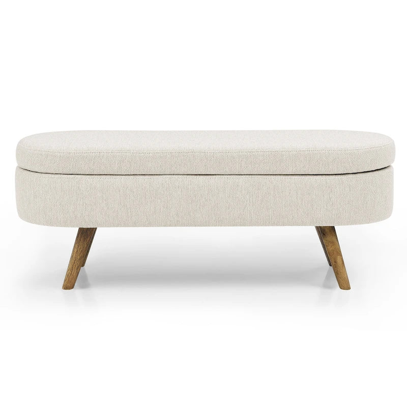 Ottoman Oval Storage Bench with Rubber Wood Legs - 43.5L x 16W x 16H