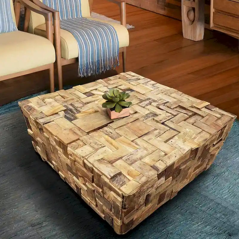  Rustic Recycled Teak Wood Java Coffee Table, 32 inch