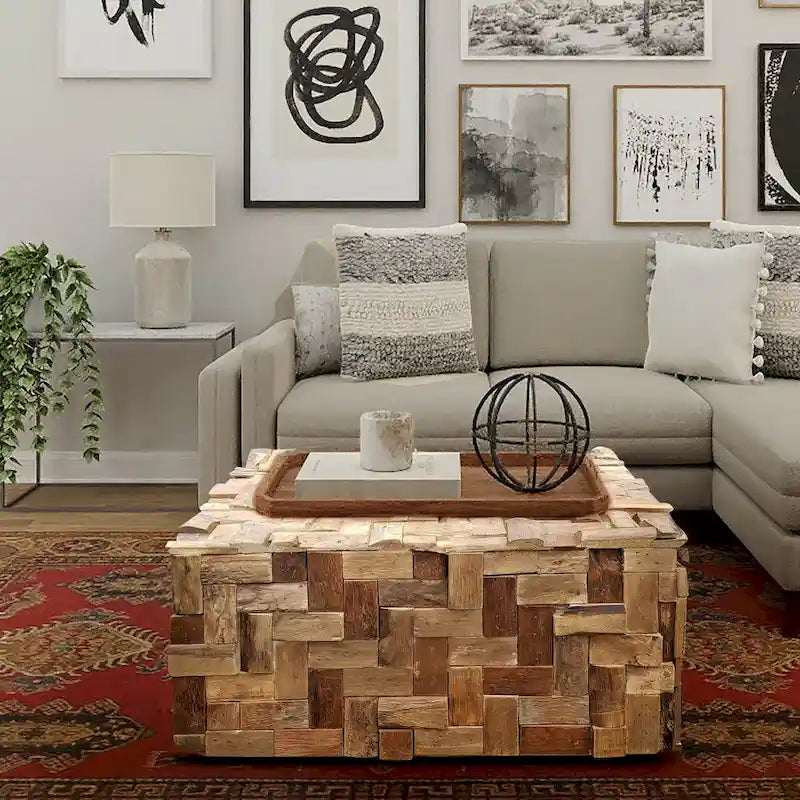 Table basse rustique en teck recyclé Java, 32 pouces