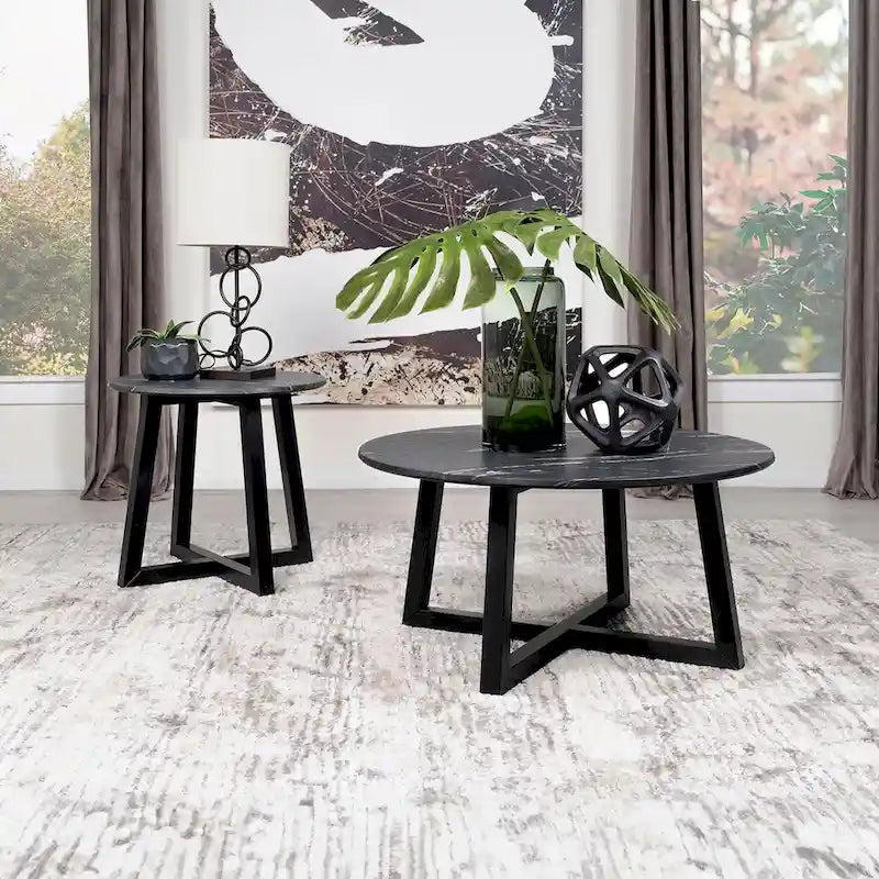 Table d'appoint noire Enlow avec plateau effet marbre
