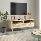Meuble TV en rotin moderne avec pieds en bois massif