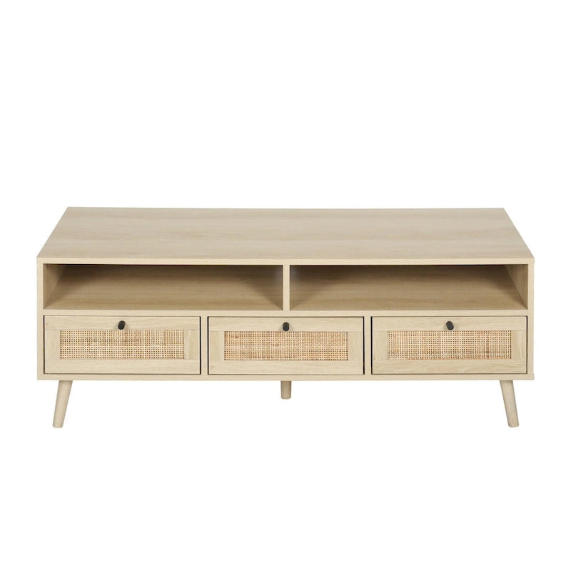 Meuble TV en rotin moderne avec pieds en bois massif