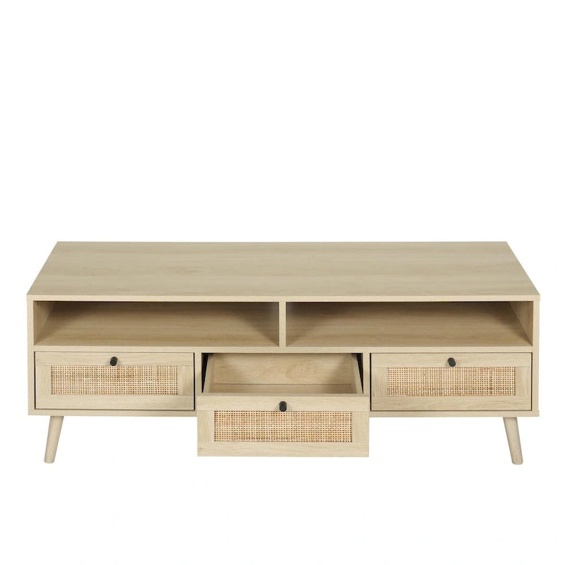 Meuble TV en rotin moderne avec pieds en bois massif