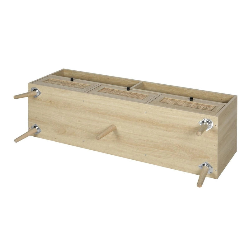 Meuble TV en rotin moderne avec pieds en bois massif