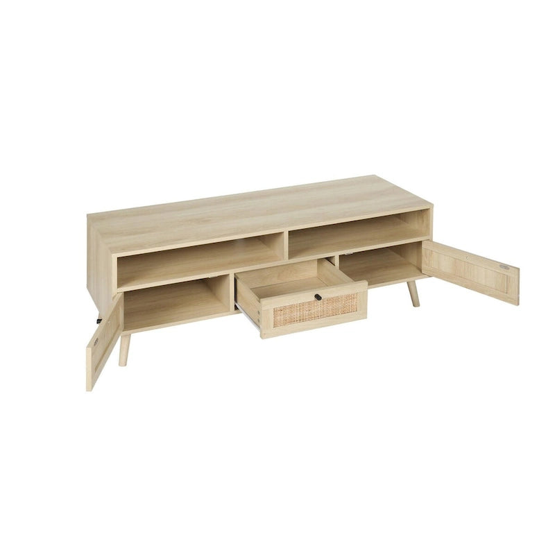 Meuble TV en rotin moderne avec pieds en bois massif