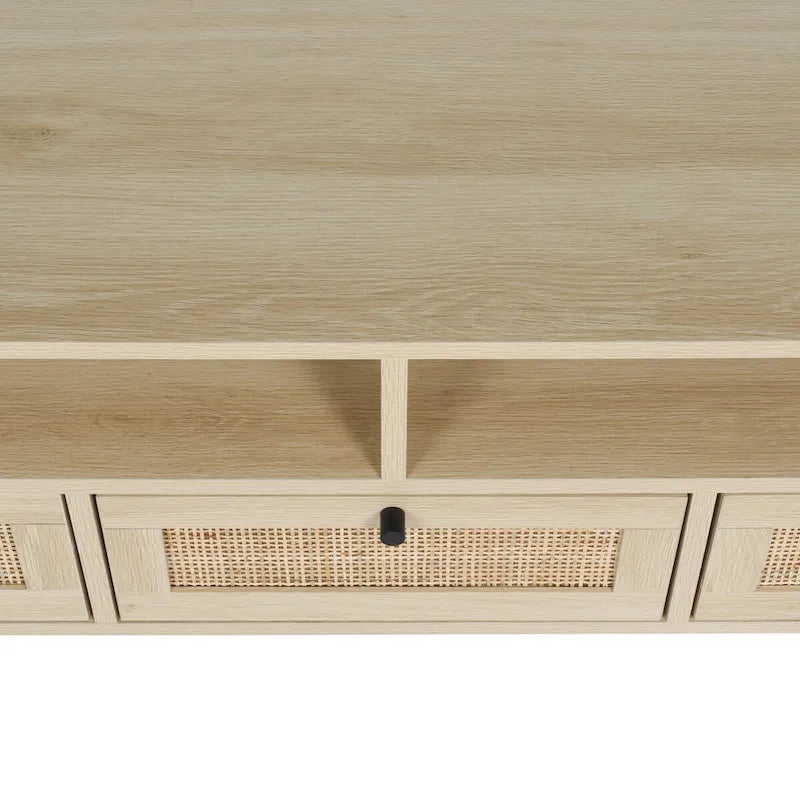Meuble TV en rotin moderne avec pieds en bois massif