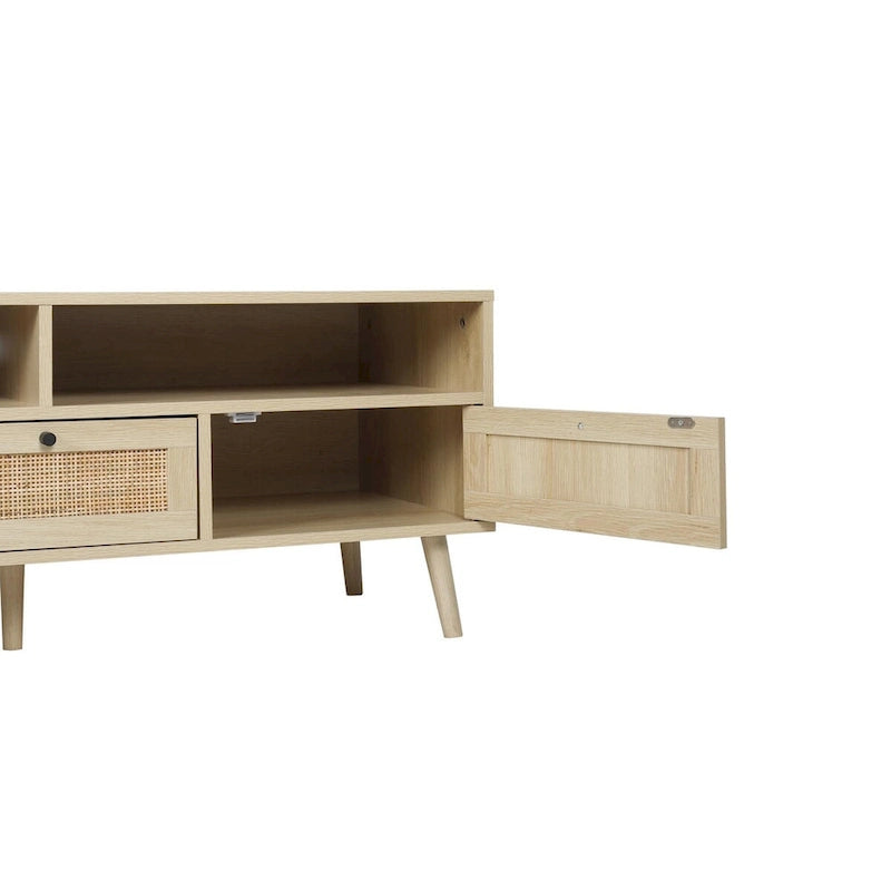 Meuble TV en rotin moderne avec pieds en bois massif