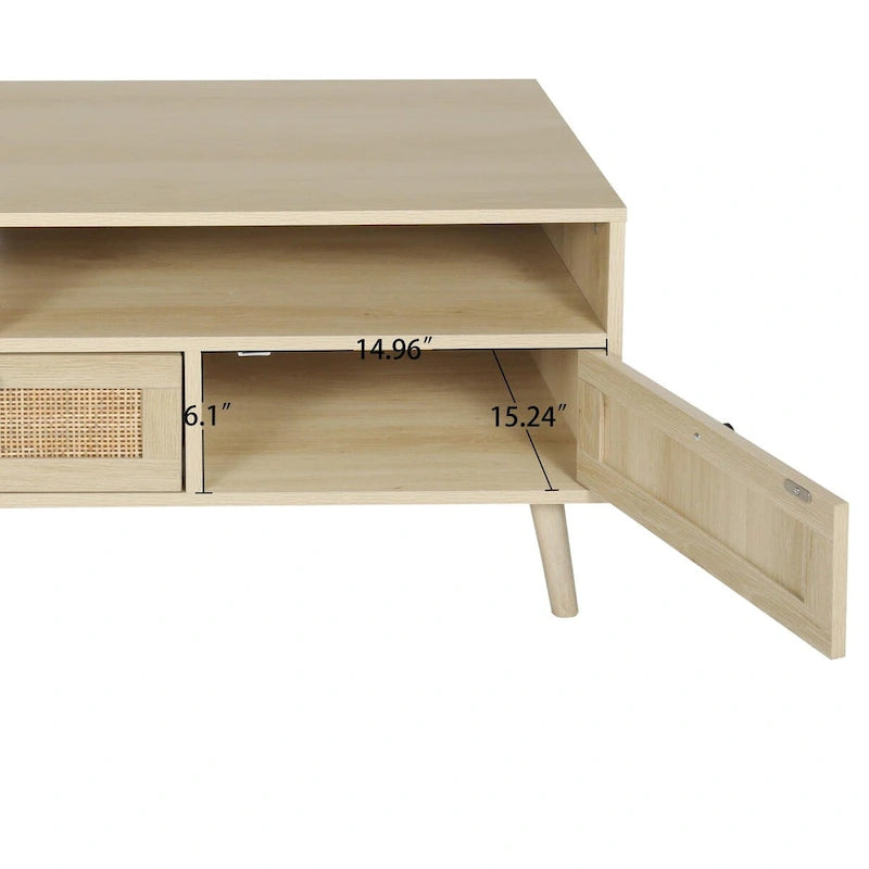 Meuble TV en rotin moderne avec pieds en bois massif