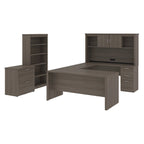  Logan 66W U-Shaped Desk with Hutch, Cabinet, and Bookcase
