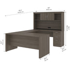 Bureau en U Logan 66W avec huche, armoire et bibliothèque