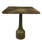 Table d'appoint de 45 cm, base cannelée décorative, plateau carré, finition laiton antique