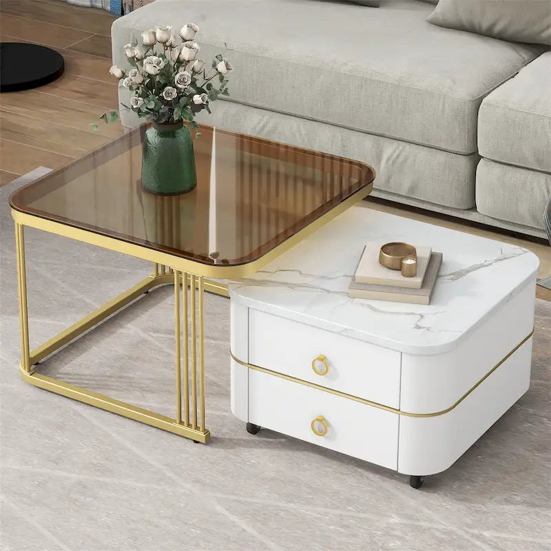 Table basse gigogne carrée 2-en-1 avec roulettes