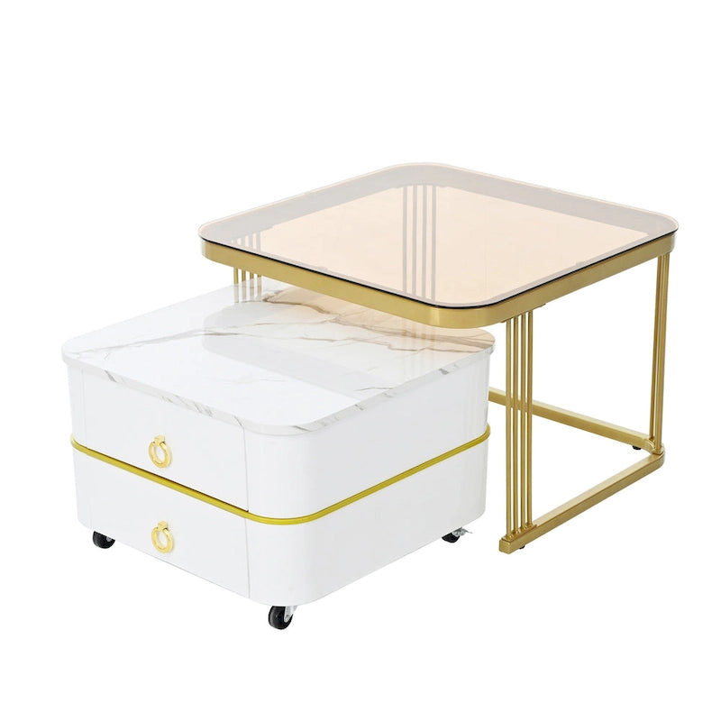 Table basse gigogne carrée 2-en-1 avec roulettes