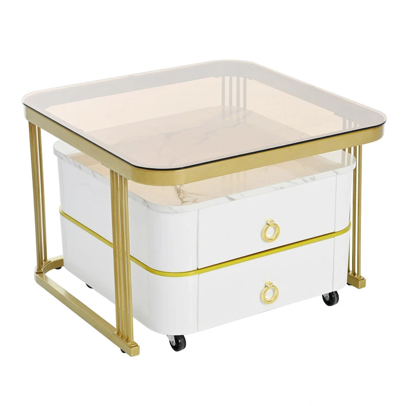 Table basse gigogne carrée 2-en-1 avec roulettes