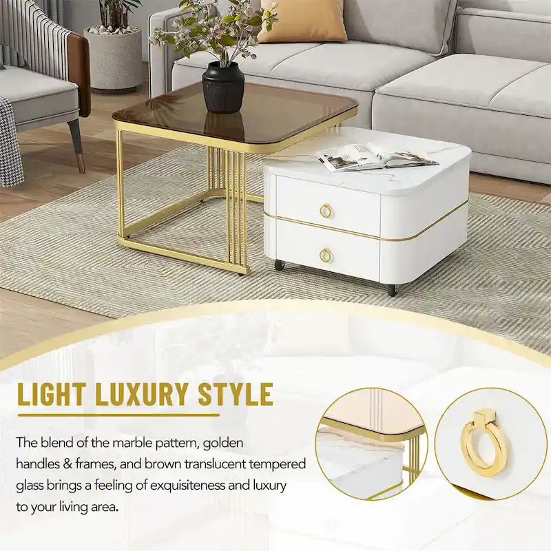 Table basse gigogne carrée 2-en-1 avec roulettes