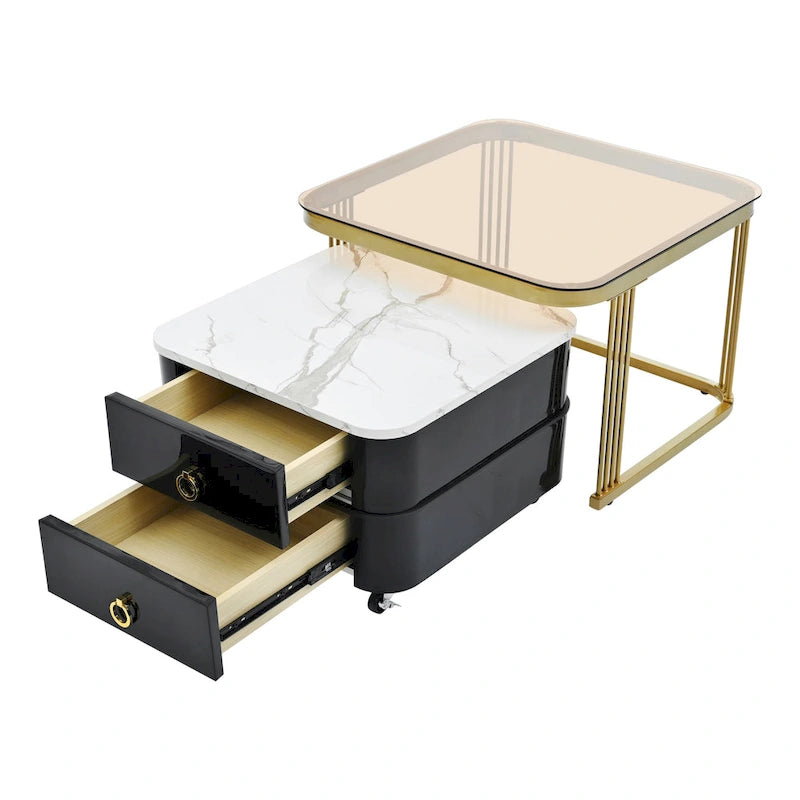 Table basse gigogne carrée 2-en-1 avec roulettes